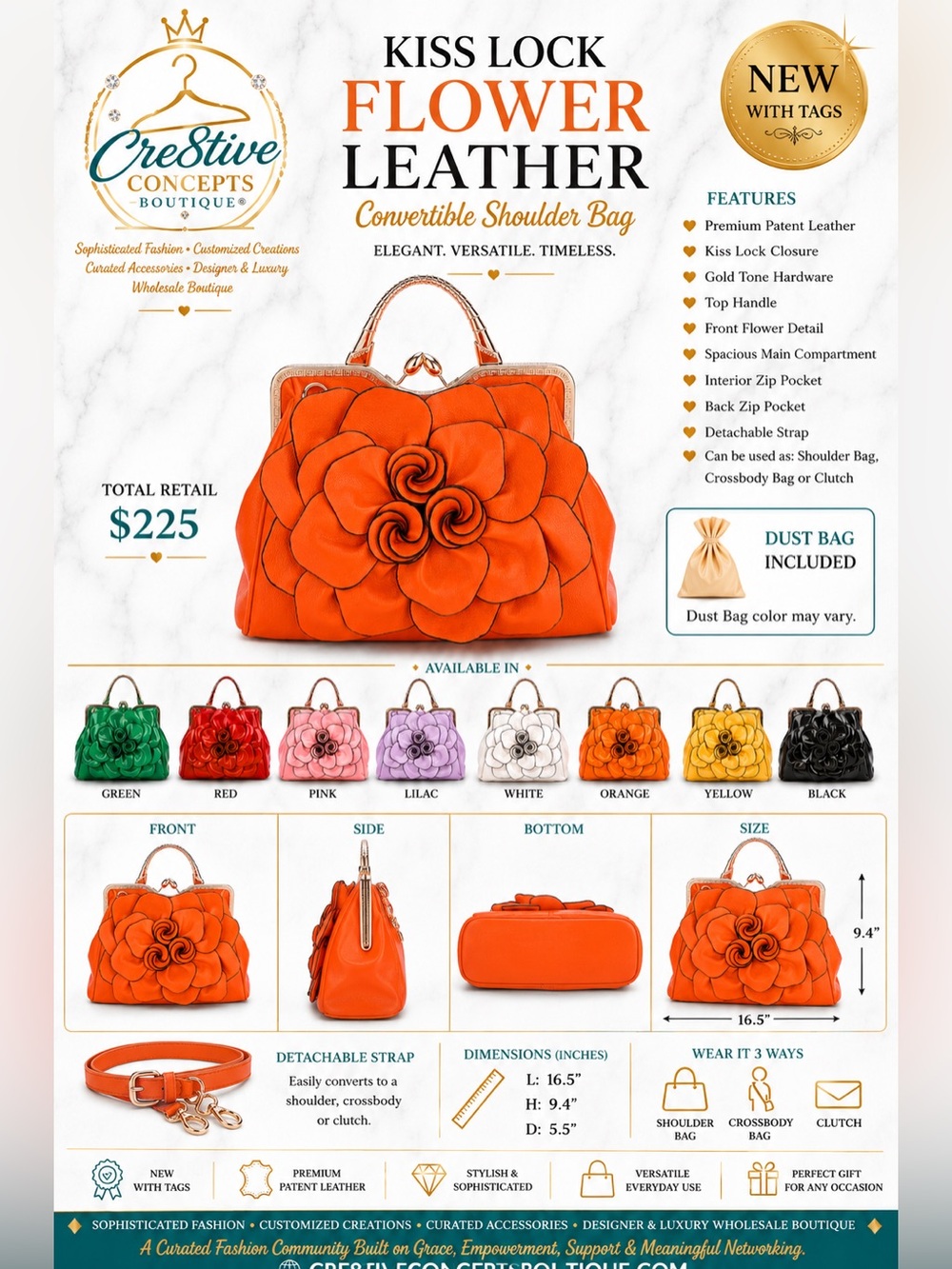 Exquisite Leather Flower Kiss-Lock Handbag